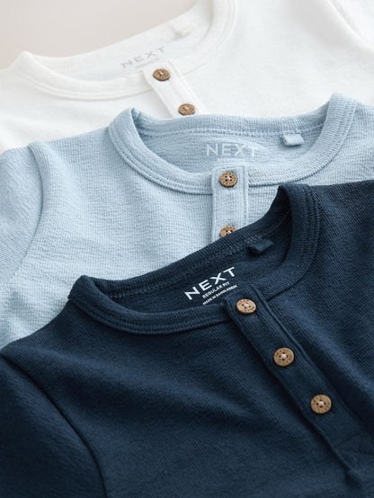 Navy/Blue/Stone Short Sleeve Henley Neck T-Shirts 3 Pack (3mths-7yrs) - Size 3-6 Months (62-68cm)