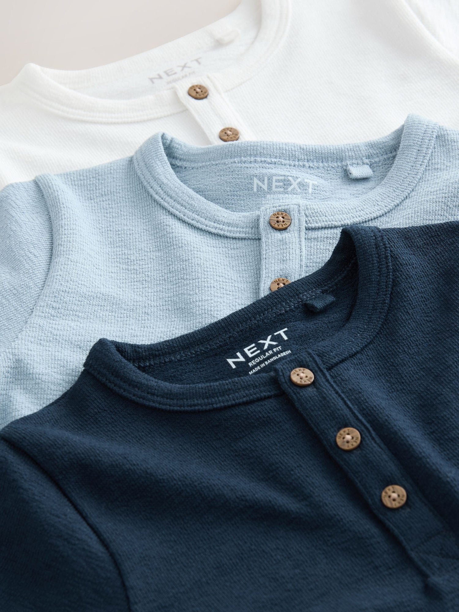 Navy/Blue/Stone Short Sleeve Henley Neck T-Shirts 3 Pack (3mths-7yrs) - Size 3-6 Months (62-68cm)