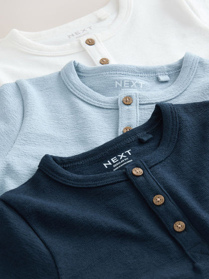 Navy/Blue/Stone Short Sleeve Henley Neck T-Shirts 3 Pack (3mths-7yrs) - Size 3-6 Months (62-68cm)