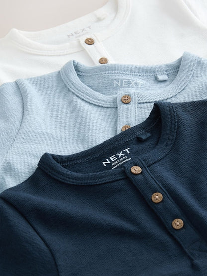 Navy/Blue/Stone Short Sleeve Henley Neck T-Shirts 3 Pack (3mths-7yrs) - Size 3-6 Months (62-68cm)