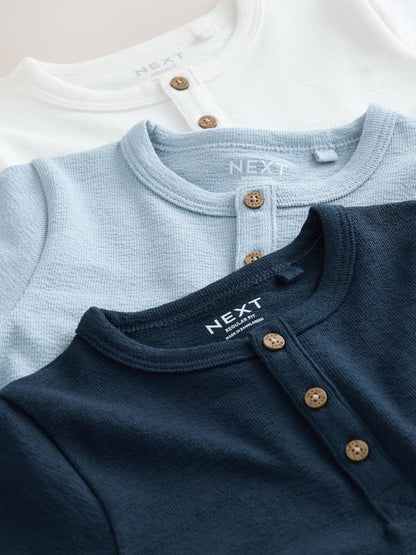 Navy/Blue/Stone Short Sleeve Henley Neck T-Shirts 3 Pack (3mths-7yrs) - Size 3-6 Months (62-68cm)