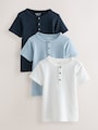 Navy/Blue/Stone Short Sleeve Henley Neck T-Shirts 3 Pack (3mths-7yrs) - Size 3-6 Months (62-68cm)