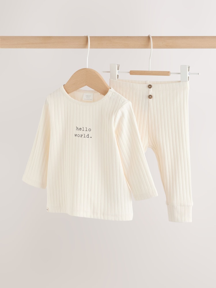 Cream Hello World Top and Leggings Baby Set (0-18mths) - Size First Size (50cm) - Cream Hello World