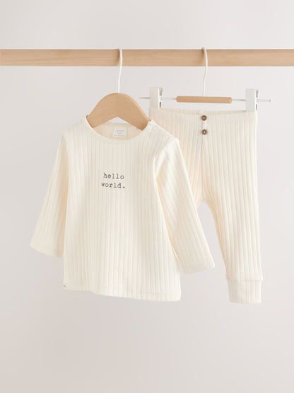 Cream Hello World Top and Leggings Baby Set (0-18mths) - Size First Size (50cm) - Cream Hello World
