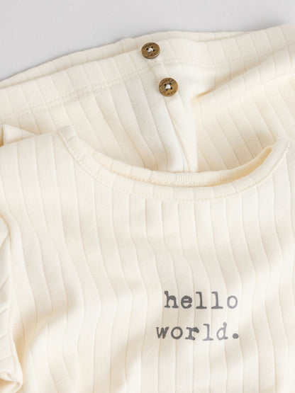 Cream Hello World Top and Leggings Baby Set (0-18mths) - Size First Size (50cm)