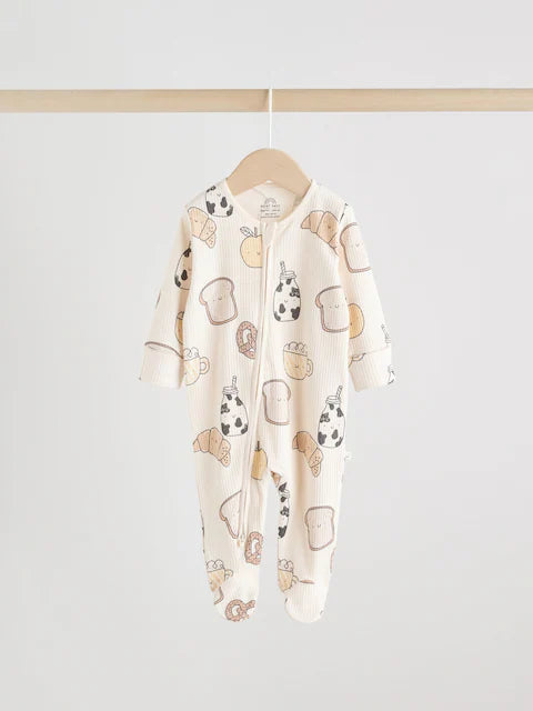 Neutral Two Way Zip Baby Sleepsuit 3 Pack (0-2yrs)