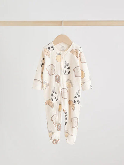 Neutral Two Way Zip Baby Sleepsuit 3 Pack (0-2yrs)