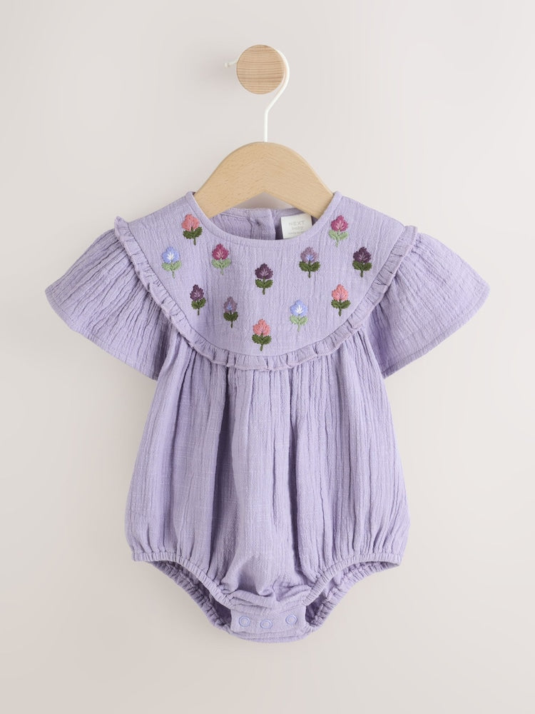 Purple Embroidered Baby Bloomer Romper (0mths-2yrs) - Size 50cm (First Size)