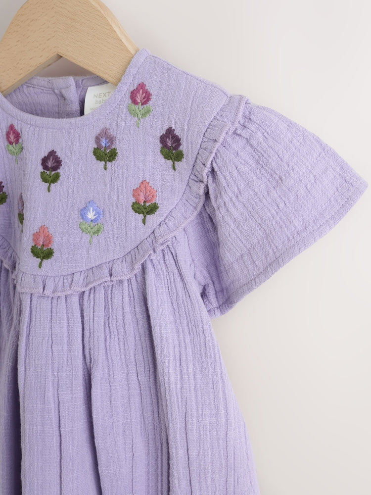 Purple Embroidered Baby Bloomer Romper (0mths-2yrs) - Size 50cm (First Size)