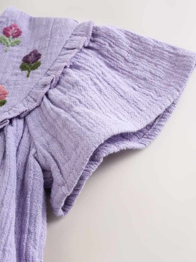 Purple Embroidered Baby Bloomer Romper (0mths-2yrs) - Size 50cm (First Size)