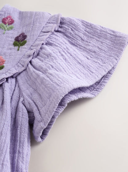 Purple Embroidered Baby Bloomer Romper (0mths-2yrs) - Size 50cm (First Size)