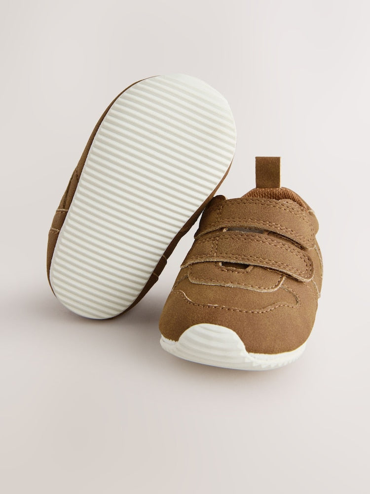 Tan Brown Baby Touch Fastening Trainers (0-2mths) - Size Up To 3 Months (50 - 62cm)
