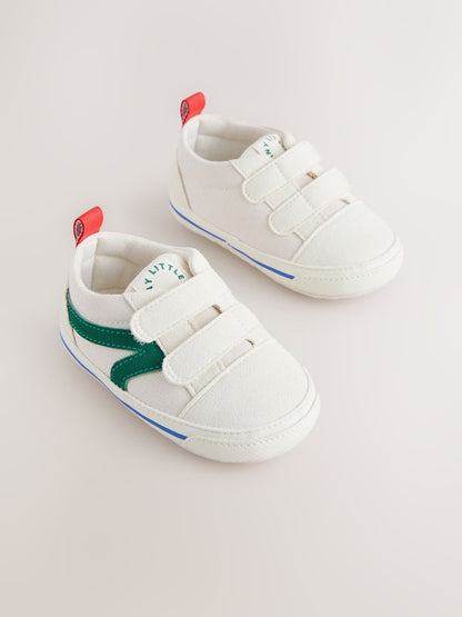 White/Green Touch Fastening Baby Trainers (0-2mths) - Size Up To 3 Months (50 - 62cm)