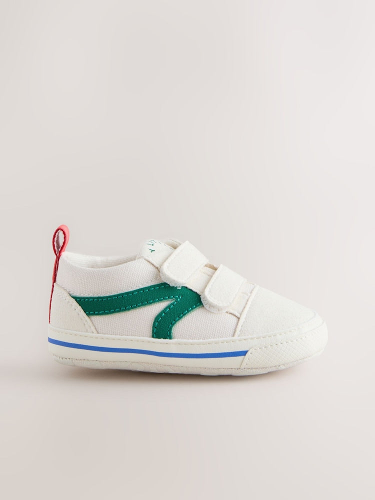 White/Green Touch Fastening Baby Trainers (0-2mths) - Size Up To 3 Months (50 - 62cm)