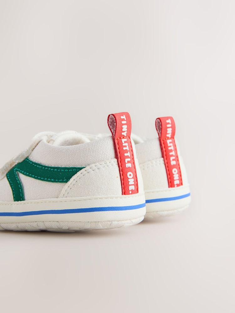 White/Green Touch Fastening Baby Trainers (0-2mths) - Size Up To 3 Months (50 - 62cm)