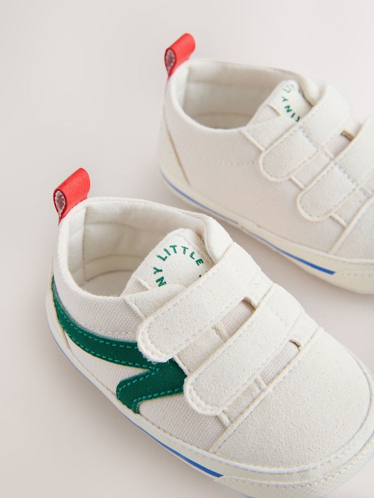 White/Green Touch Fastening Baby Trainers (0-2mths) - Size Up To 3 Months (50 - 62cm)