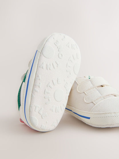 White/Green Touch Fastening Baby Trainers (0-2mths) - Size Up To 3 Months (50 - 62cm)