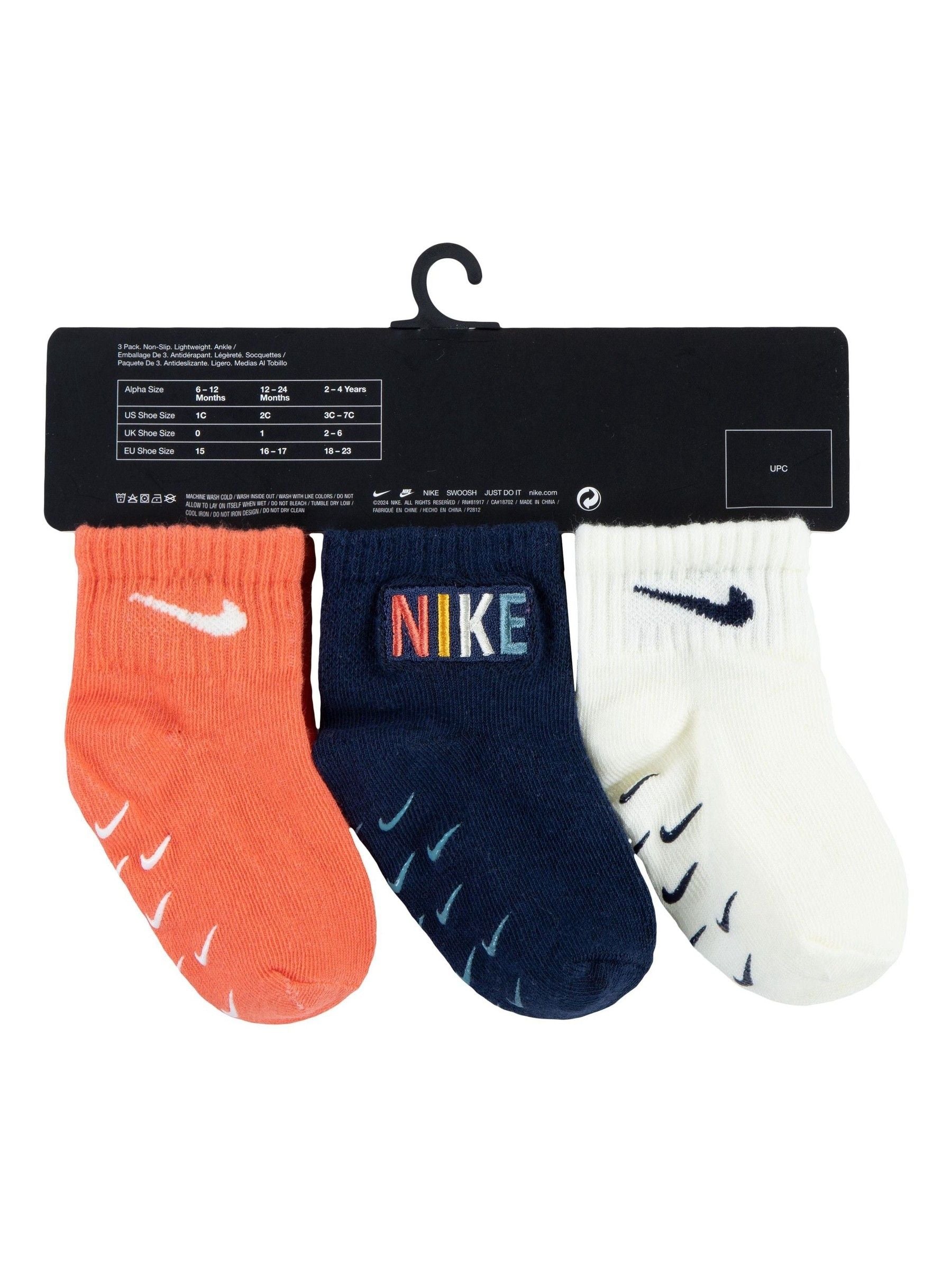 Nike Blue Infant Gripper Socks 3 Pack - Size 1-2 Years (80-92cm)