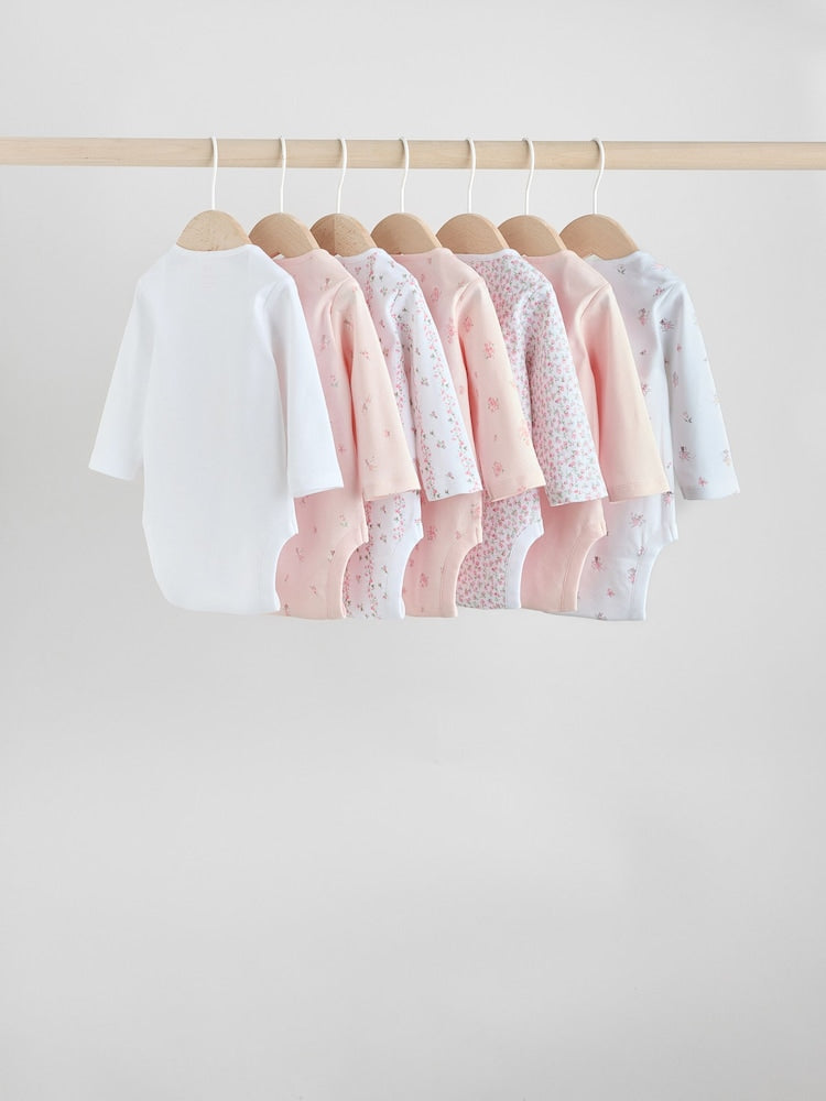 Pink 7 Pack Long Sleeve Baby Bodysuit