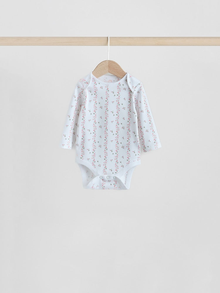 Pink 7 Pack Long Sleeve Baby Bodysuit