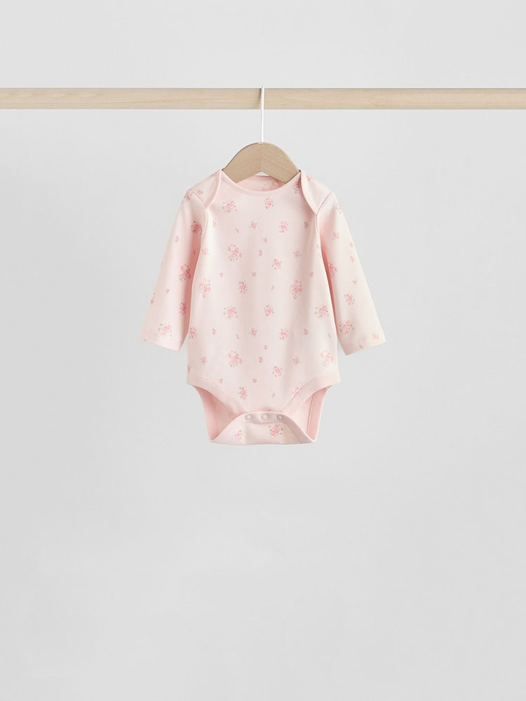 Pink 7 Pack Long Sleeve Baby Bodysuit
