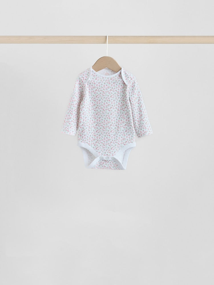 Pink 7 Pack Long Sleeve Baby Bodysuit