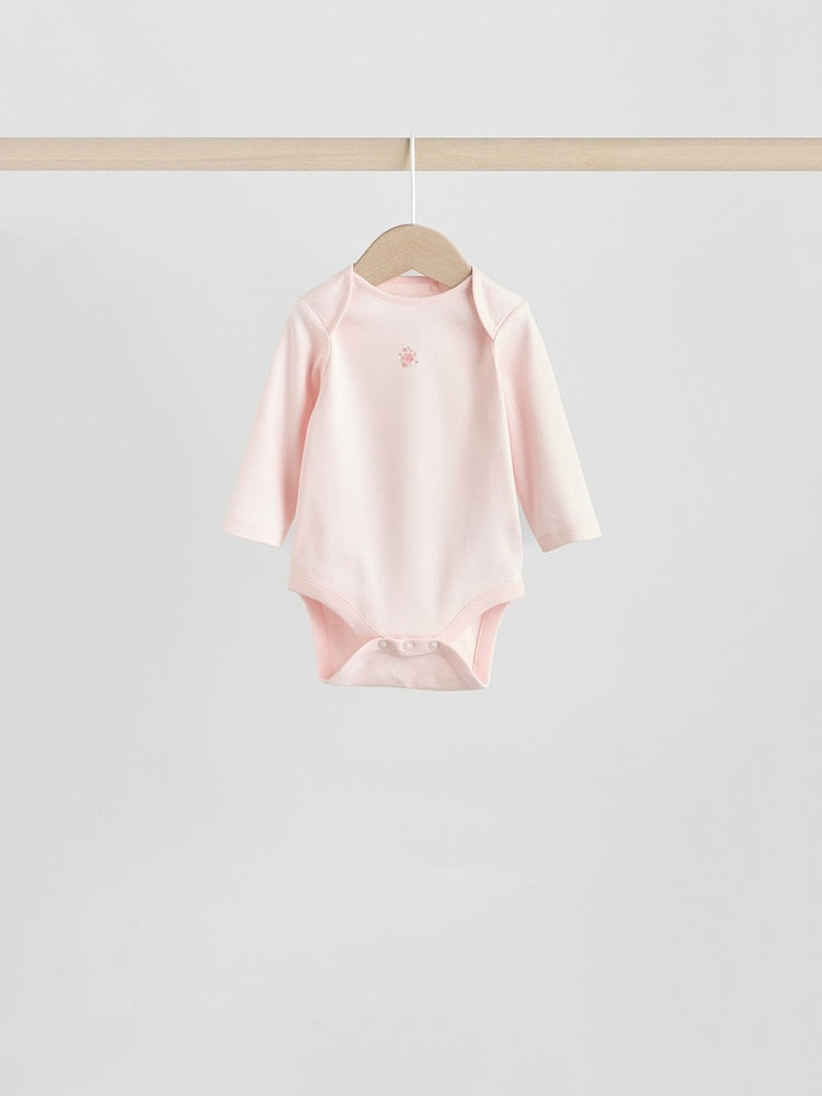 Pink 7 Pack Long Sleeve Baby Bodysuit