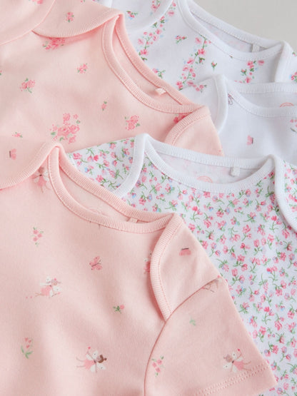 Pink 5 Pack Short Sleeve Baby Bodysuit