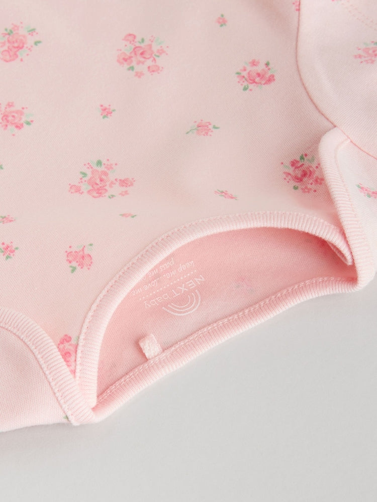 Pink 5 Pack Short Sleeve Baby Bodysuit