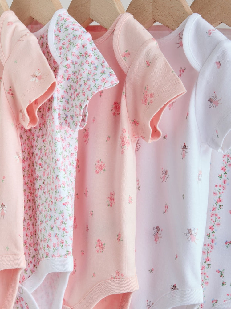 Pink 5 Pack Short Sleeve Baby Bodysuit