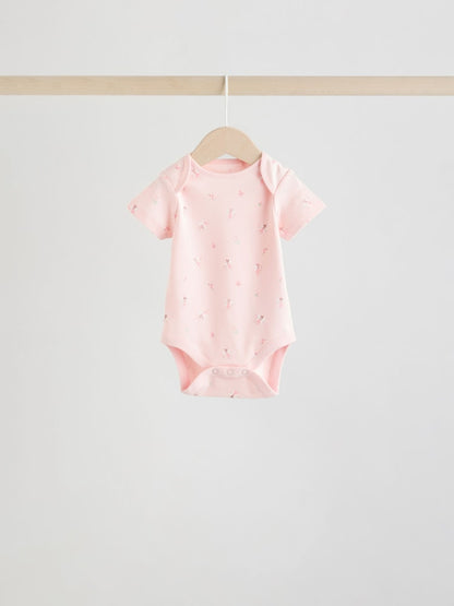 Pink 5 Pack Short Sleeve Baby Bodysuit