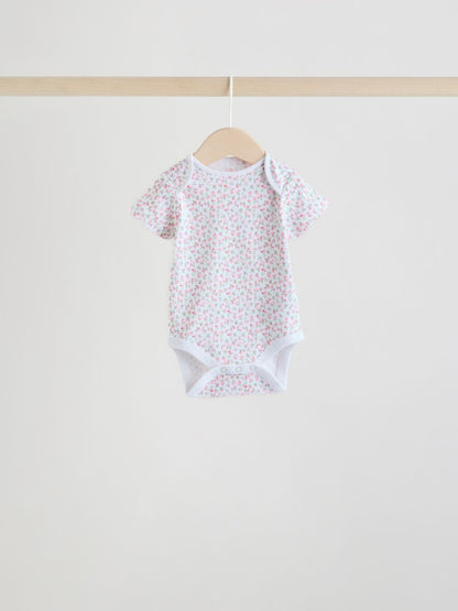 Pink 5 Pack Short Sleeve Baby Bodysuit