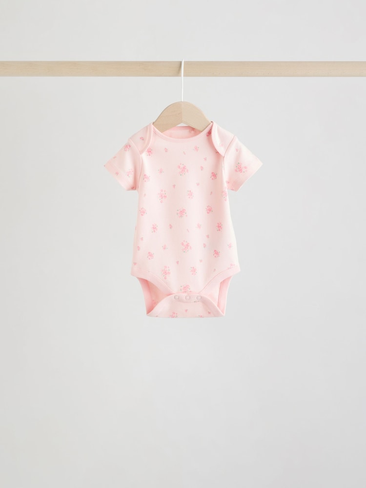 Pink 5 Pack Short Sleeve Baby Bodysuit