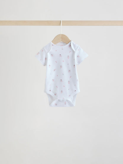 Pink 5 Pack Short Sleeve Baby Bodysuit
