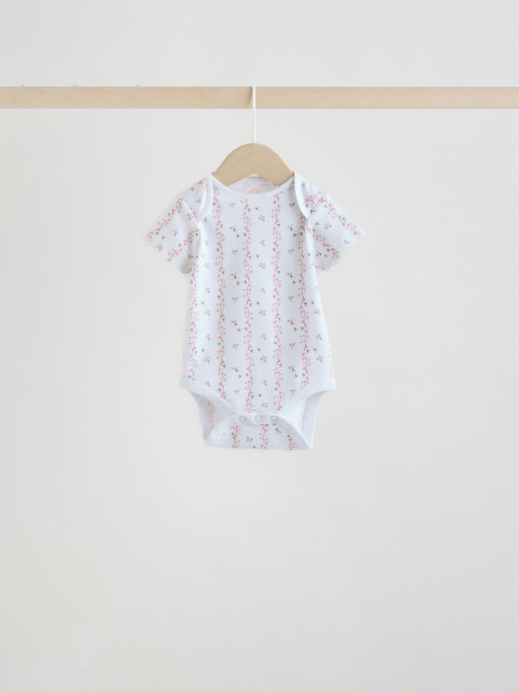 Pink 5 Pack Short Sleeve Baby Bodysuit