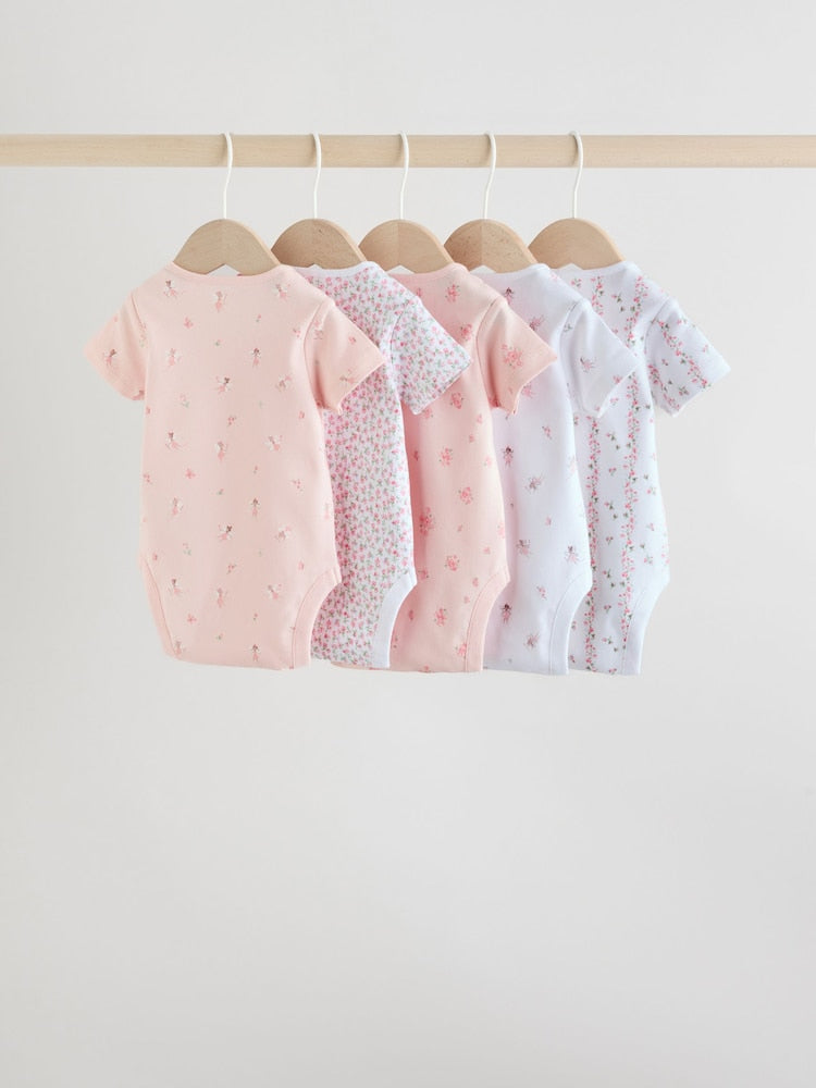 Pink 5 Pack Short Sleeve Baby Bodysuit