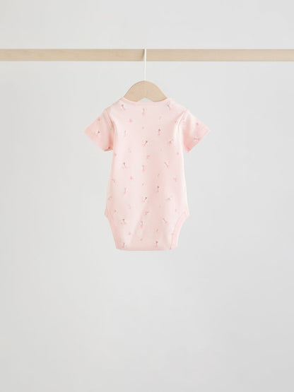Pink 5 Pack Short Sleeve Baby Bodysuit