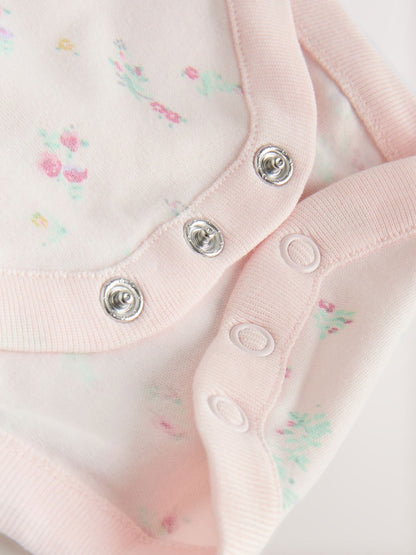 Pink Short Sleeve Baby Bodysuits 5 Pack