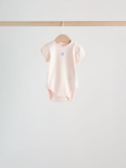 Pink Short Sleeve Baby Bodysuits 5 Pack