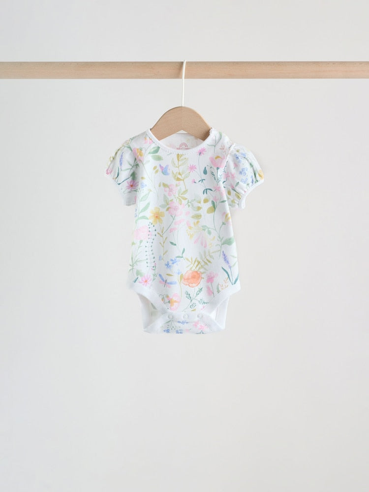 Pink Short Sleeve Baby Bodysuits 5 Pack