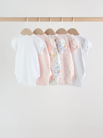Pink Short Sleeve Baby Bodysuits 5 Pack