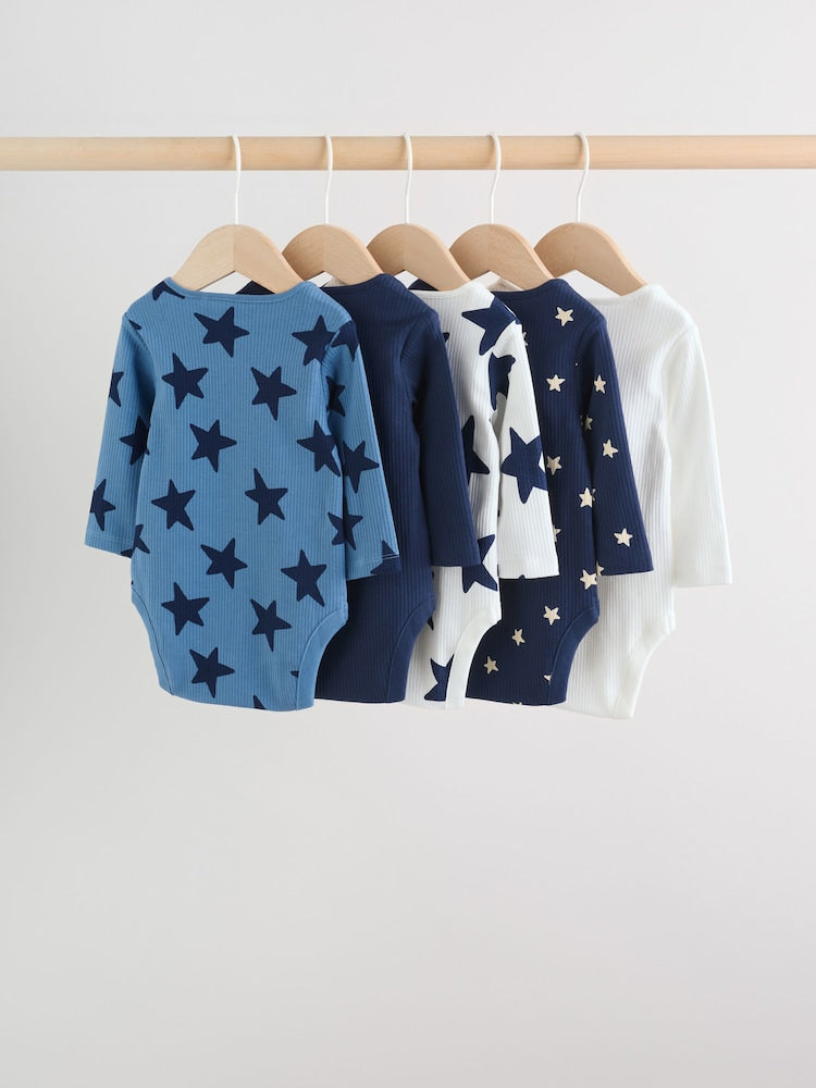Navy Star Long Sleeve Bodysuits 5 Pack