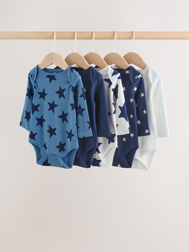 Navy Star Long Sleeve Bodysuits 5 Pack