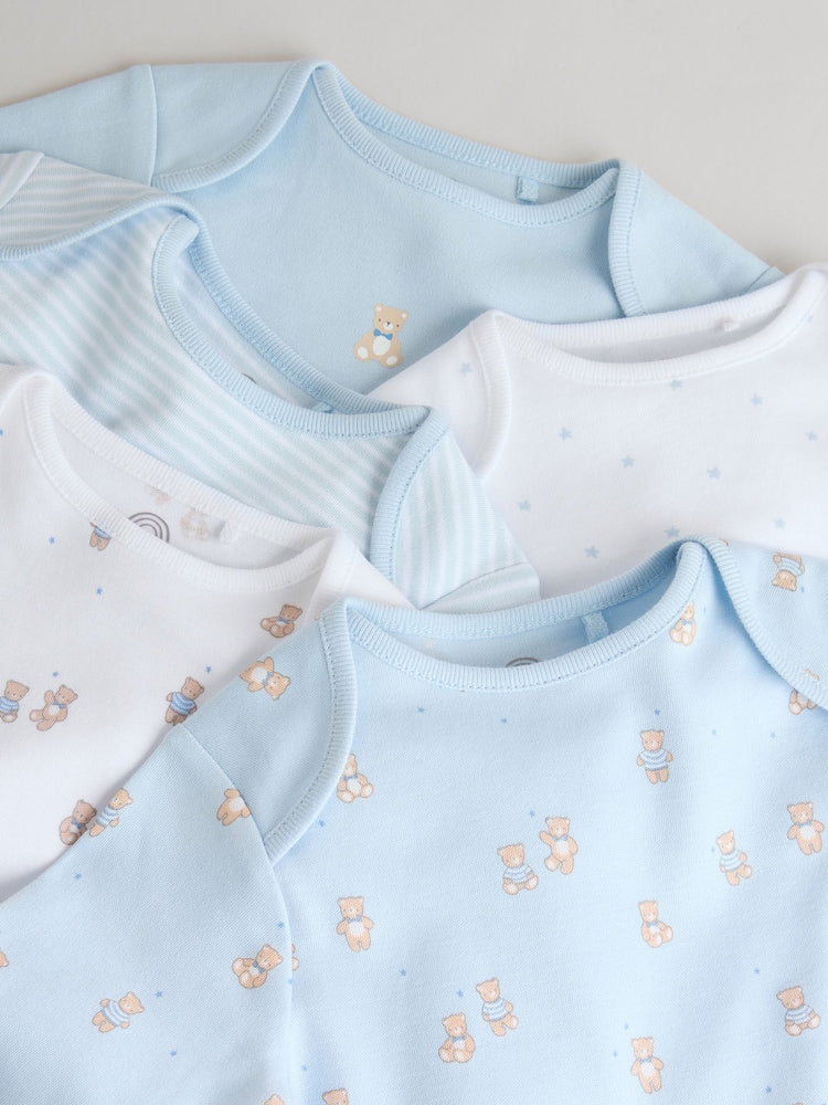 Blue 5 Pack Long Sleeved Baby Bear Bodysuit