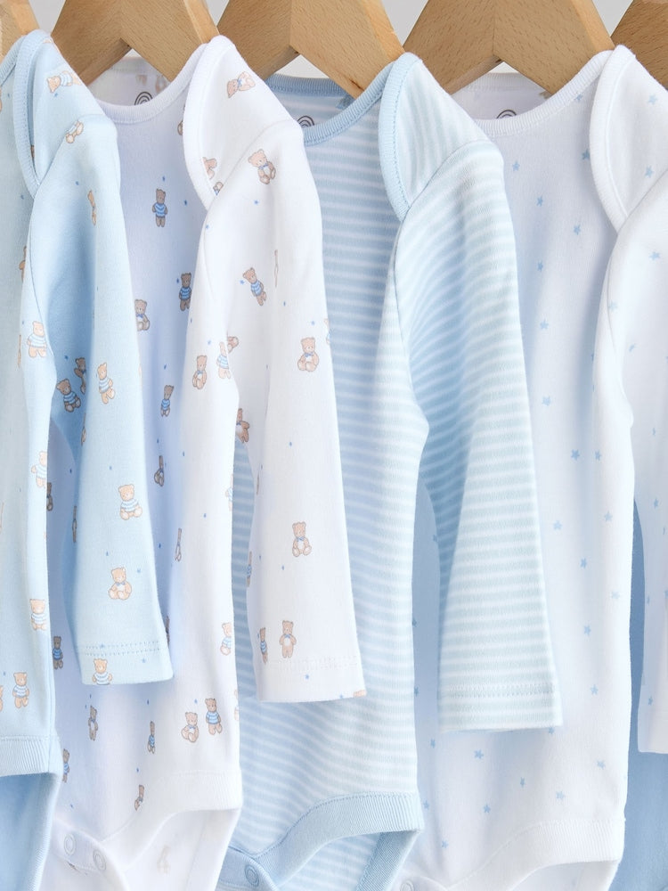 Blue 5 Pack Long Sleeved Baby Bear Bodysuit