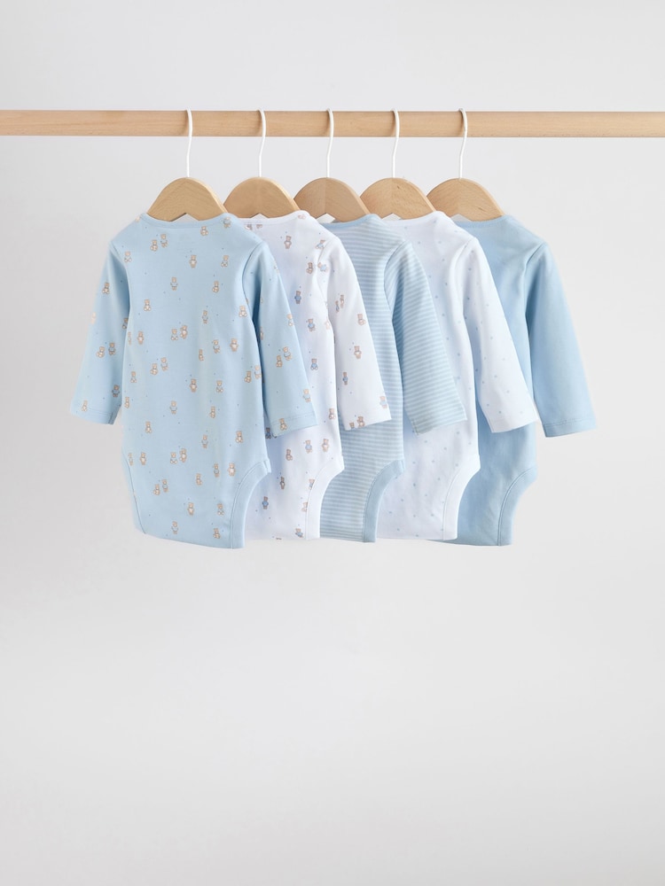 Blue 5 Pack Long Sleeved Baby Bear Bodysuit