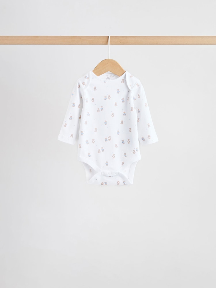 Blue 5 Pack Long Sleeved Baby Bear Bodysuit