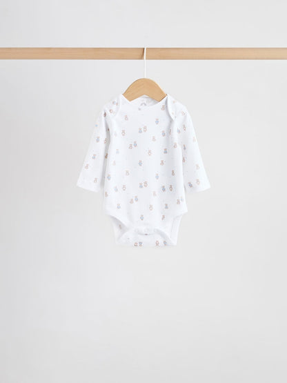 Blue 5 Pack Long Sleeved Baby Bear Bodysuit