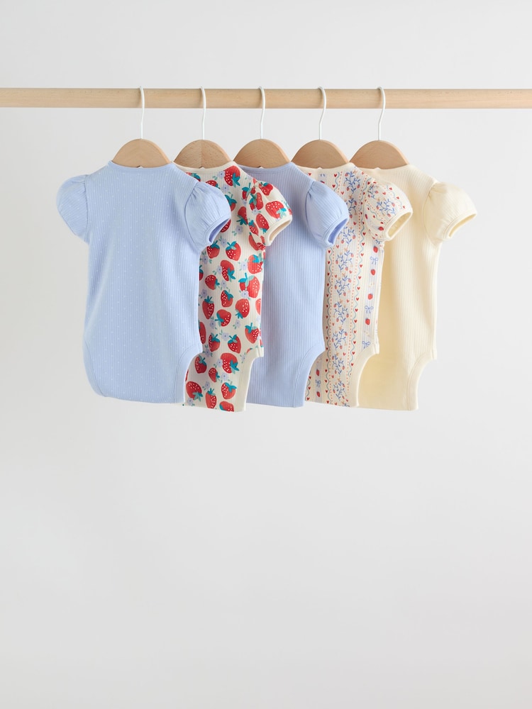 Blue Short Sleeve Baby Bodysuits 5 Pack