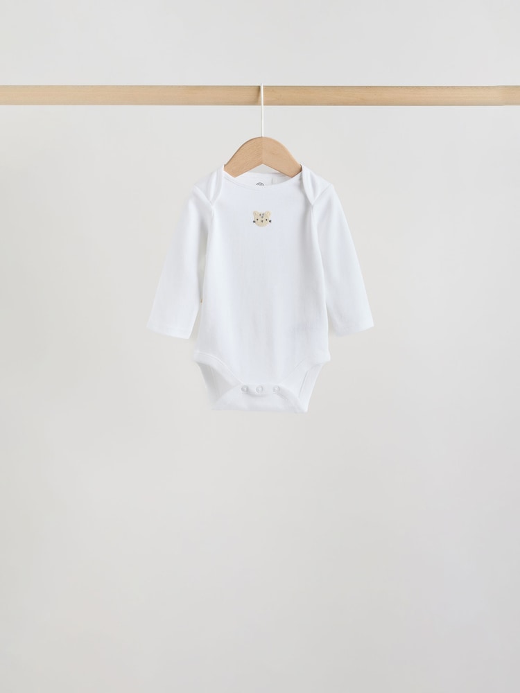 White Long Sleeve Baby Bodysuits 5 Pack